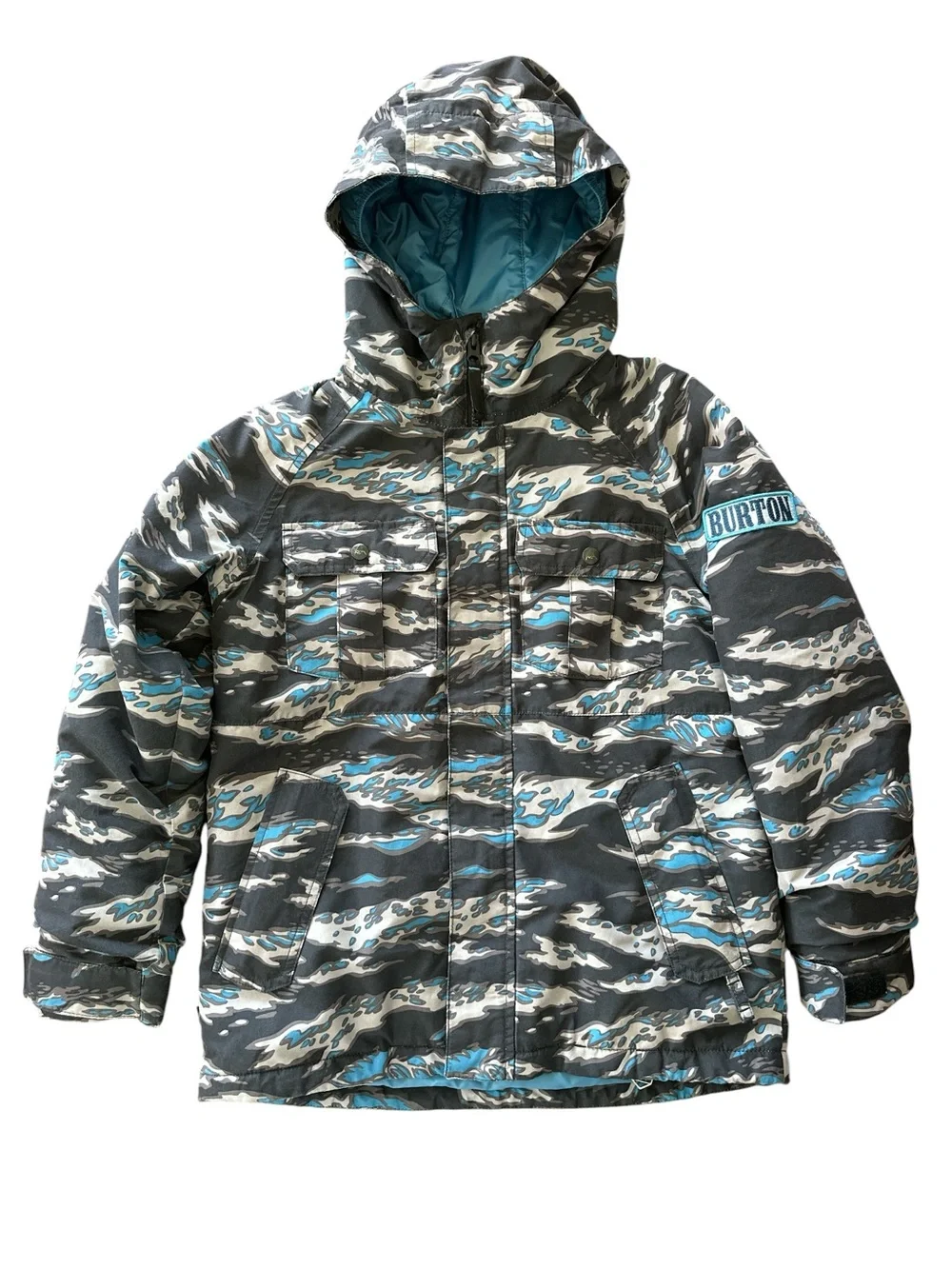 Burton Boy's Fray Jacket Dry Ride Blue Gray Camo Snow Ski Size 10/12 Medium